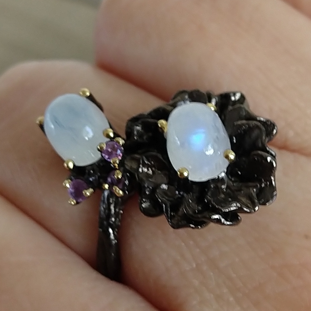 Cute genuine moonstone amethyst art ring